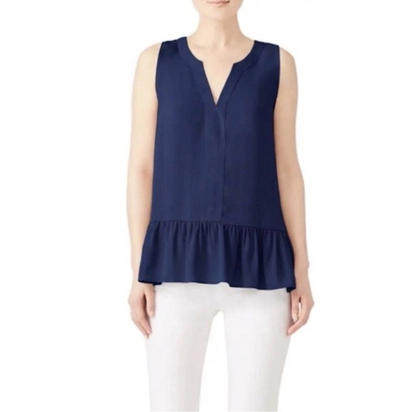 Lilly Pulitzer Tops - Lilly Pulitzer Navy Sleeveless Peplum V-Neck Blouse